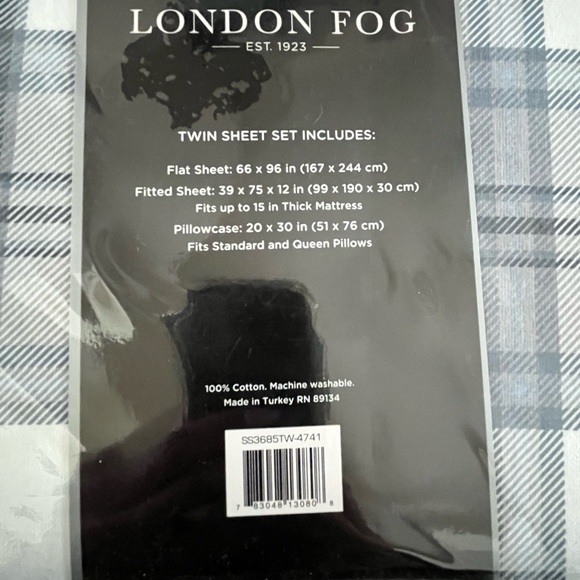 London Fog Turkish Flannel Sheet Set - Black and White Plaid - Picture 3 of 4